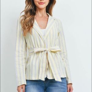 Yellow & white Long sleeve tie front blazer jacket, NEW!